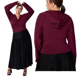 CIDER CURVE PLUS HOODED SOLID RUCHED LONG SLEEVE TEE NWT in Size 2X